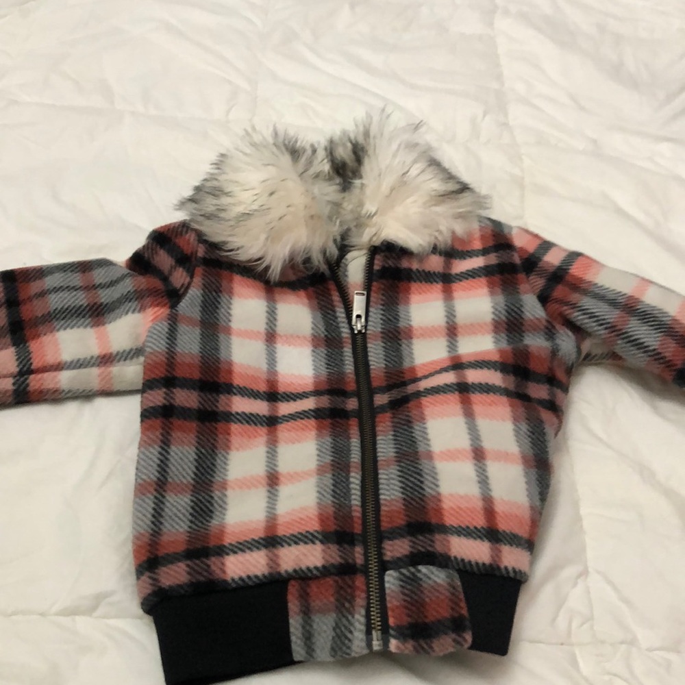 Tommy Hilfiger Faux Fur Plaid Bomber Jacket Size 5